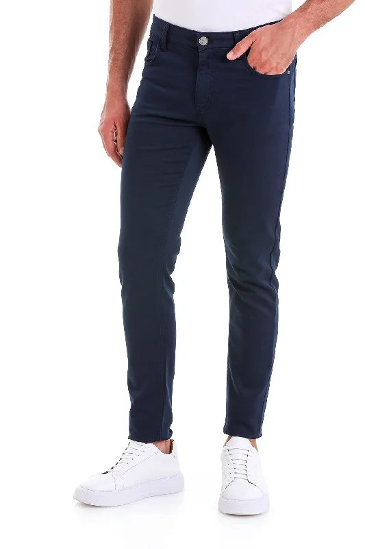 Classic Series Slim Fit Low Waist Navy Cotton Casual Pants