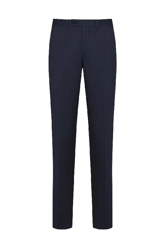 Breezy Comfort Slim Fit Low Waist Unpleated Polyviscon Navy Casual Pants, Navy D.