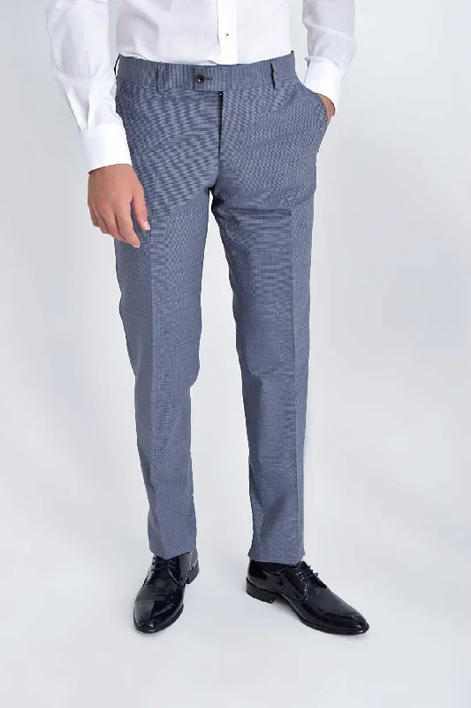 Energy Wear Slim Fit Low Waist Unpleated Wool Blue Casual Pants, Blue Houndstooth