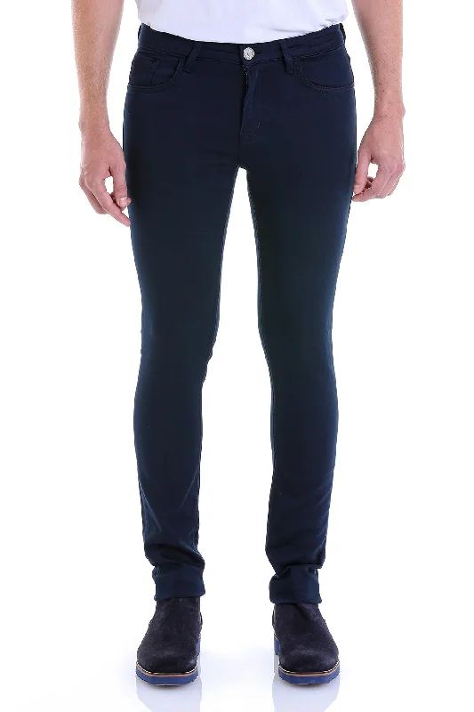 Age-reducing Style Slim Fit Navy 5 Pocket Low Waist Cotton Casual Pants