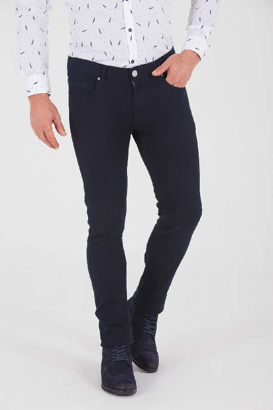 Casual Fit Slim Fit Navy Cotton Low Waist Casual Pants