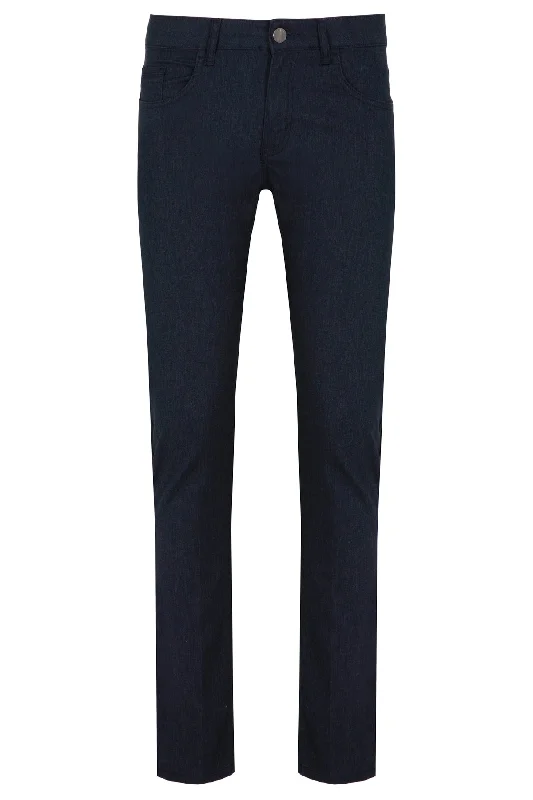 Printed Patterns Slim Fit Navy Low Waist 5 Pocket Cotton Casual Pants