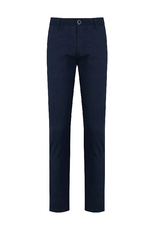 Exquisite Craftsmanship Slim Fit Navy Side Pocket Cotton Casual Pants