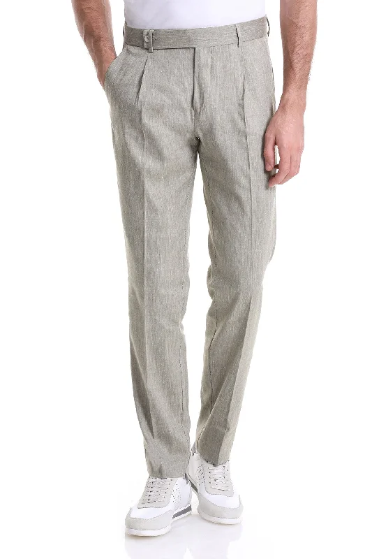 Integrated Design Slim Fit Olive High Waist Single Pleated Linen Dress Pants