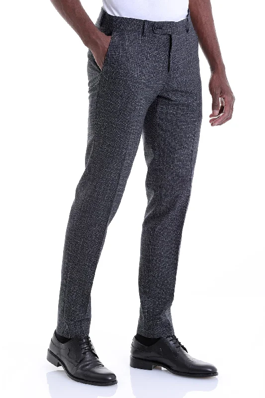 Floral Prints Slim Fit Plaid Navy Side Pocket Low Waist Dress Pants