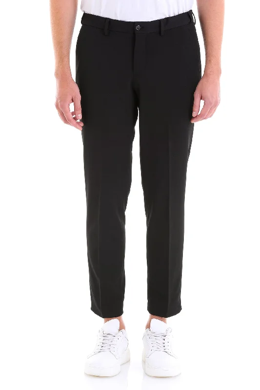 Weekend Wear Slim Fit Side Pocket Low Waist Unpleated Cotton Black Dress Pants, Black