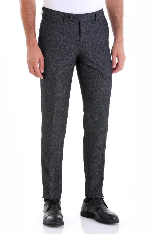 Soft Wear Slim Fit Textured Black Side Pocket Low Waist Dress Pants