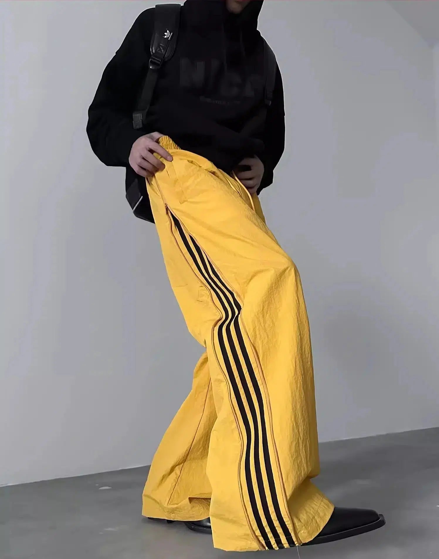 Fashionable Prints Striped Wide-Leg Side Zipper Pants