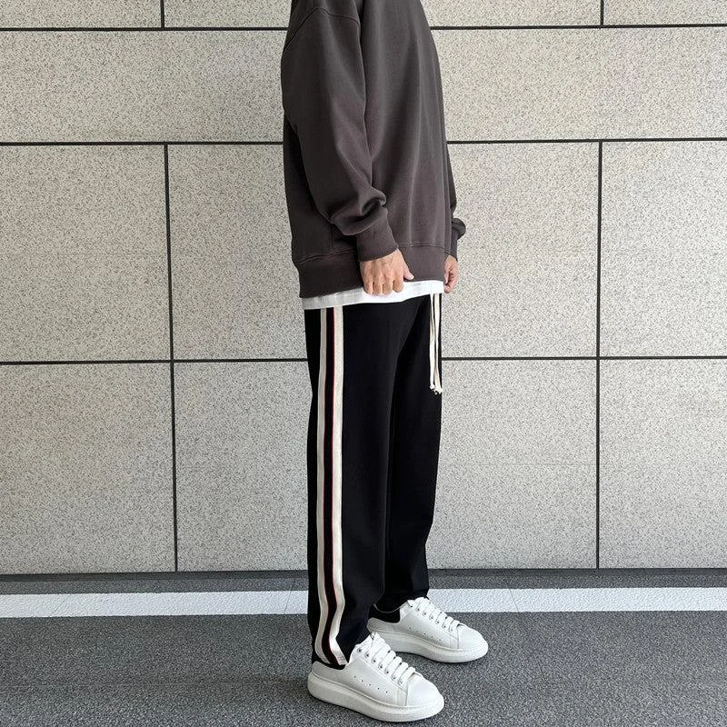 Easy Style White & Red Black Side Stripe Elastic Pants