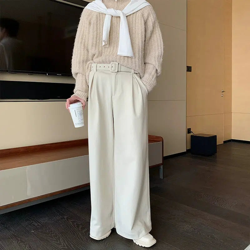 Stretch Design Wide-Leg High-Waist Casual Pants