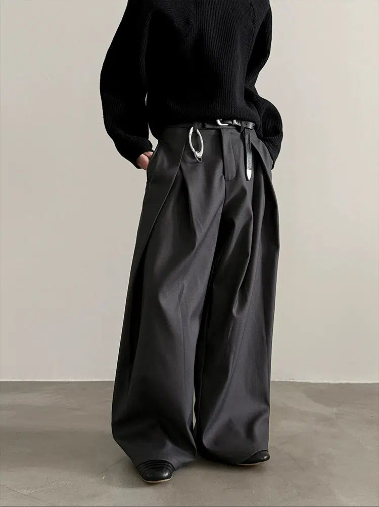 Fashionable And Versatile Belt Loops Wide-Leg High-Waist Pants
