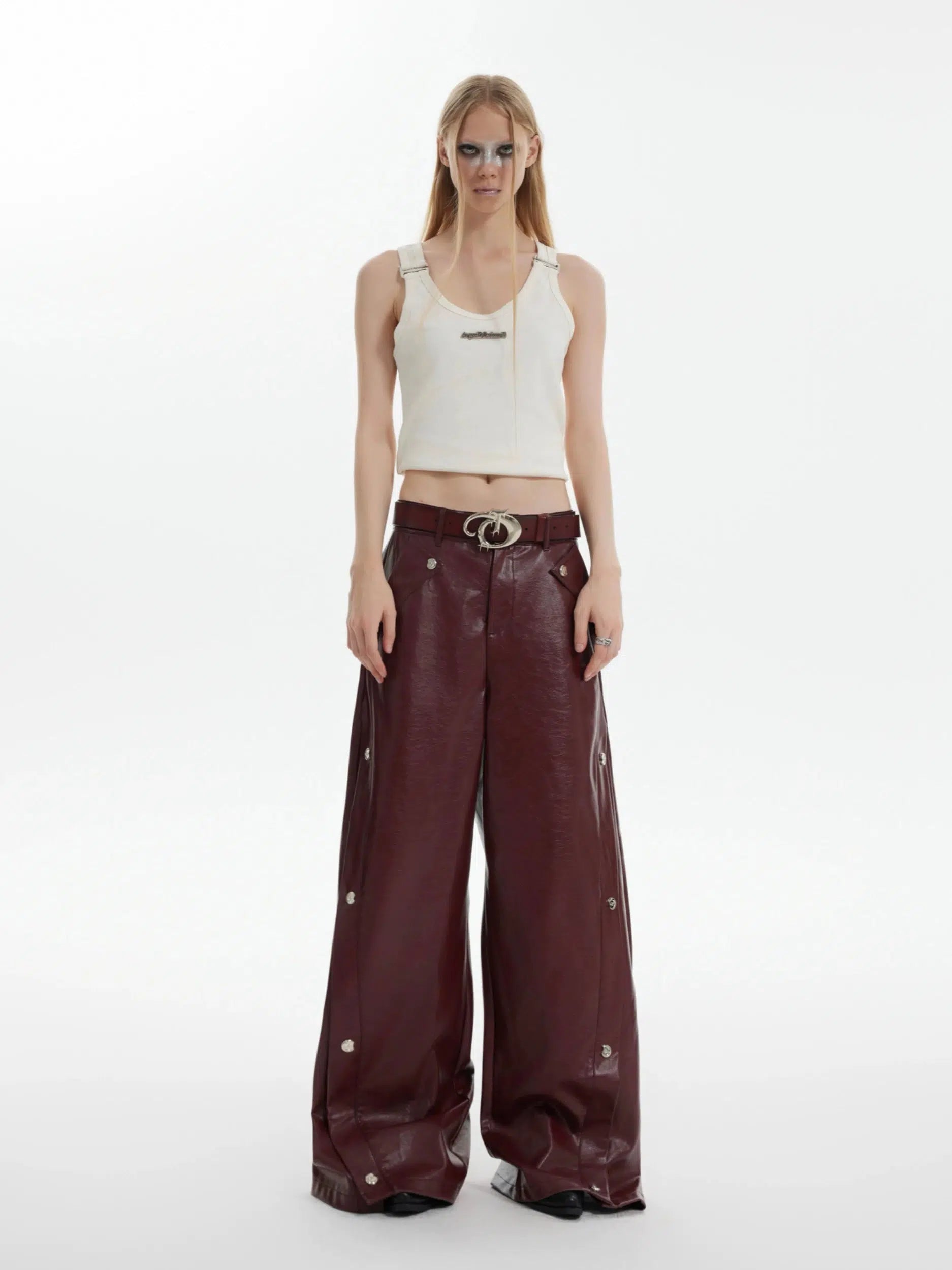 Free Design Red Wide-Leg Leather Pants