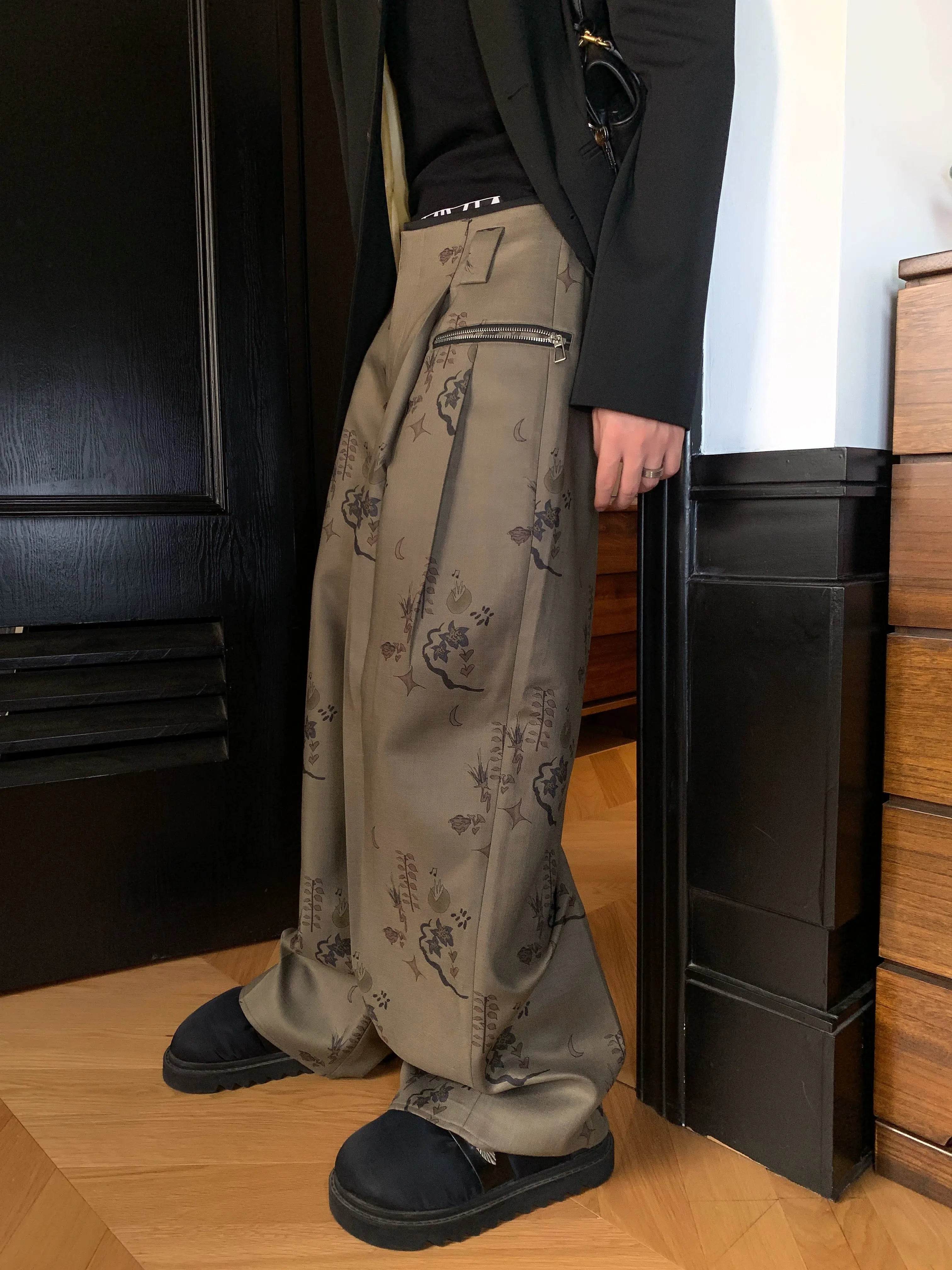 Effortless Style Wide-Leg Patterned Casual Pants