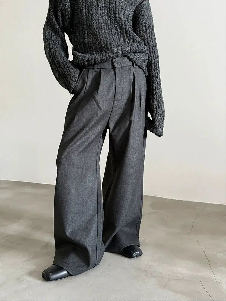 Embroidery Design Wide-Leg Pinstripe Pants
