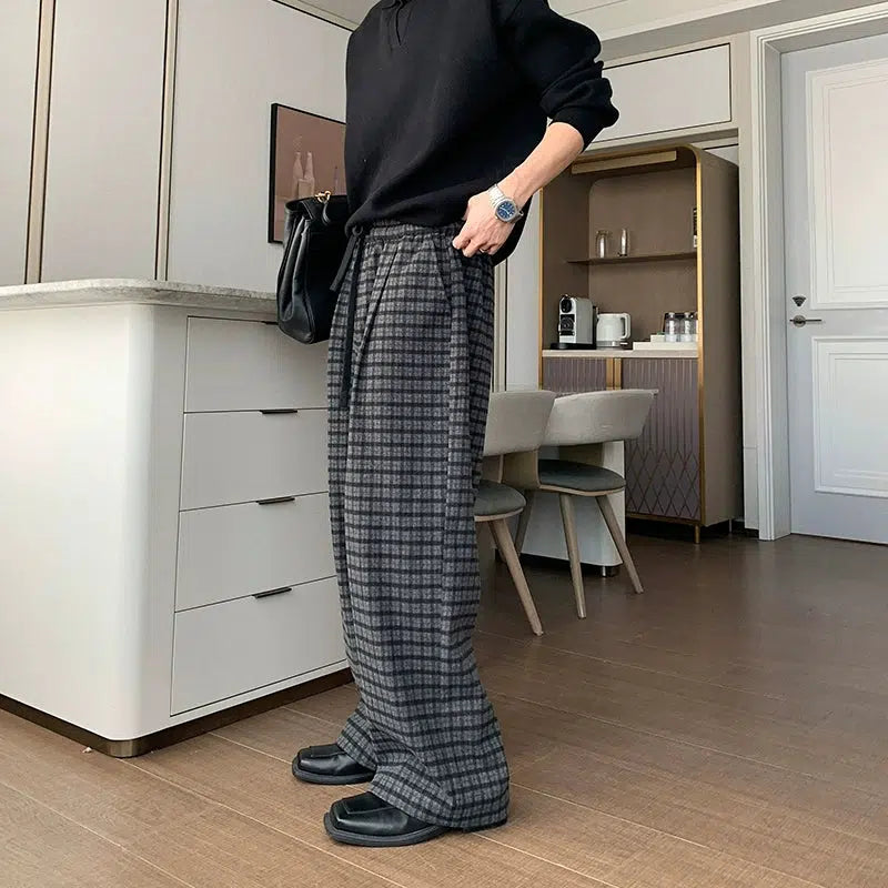 Bright Colors Wide-Leg Plaid Casual Pants