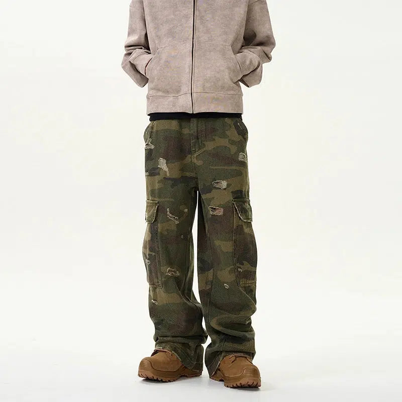 Comfortable Fashion Wide-leg Straight Camouflage Pants