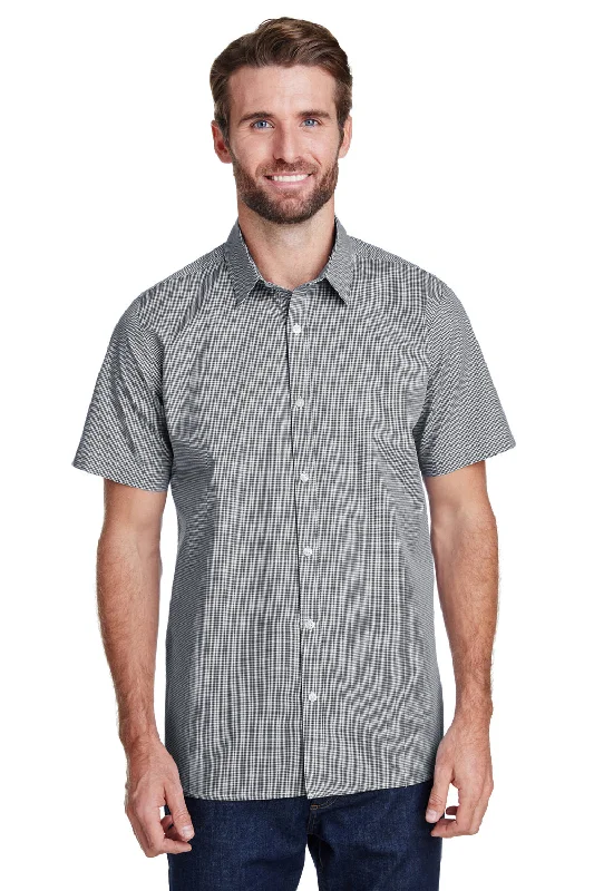 Fresh And Natural Artisan Collection Mens Microcheck Gingham Short Sleeve Button Down Shirt - Black/White