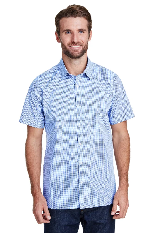 Street Cool Artisan Collection Mens Microcheck Gingham Short Sleeve Button Down Shirt - Light Blue/White
