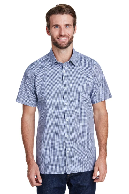 Personalized Outfit Artisan Collection Mens Microcheck Gingham Short Sleeve Button Down Shirt - Navy Blue/White