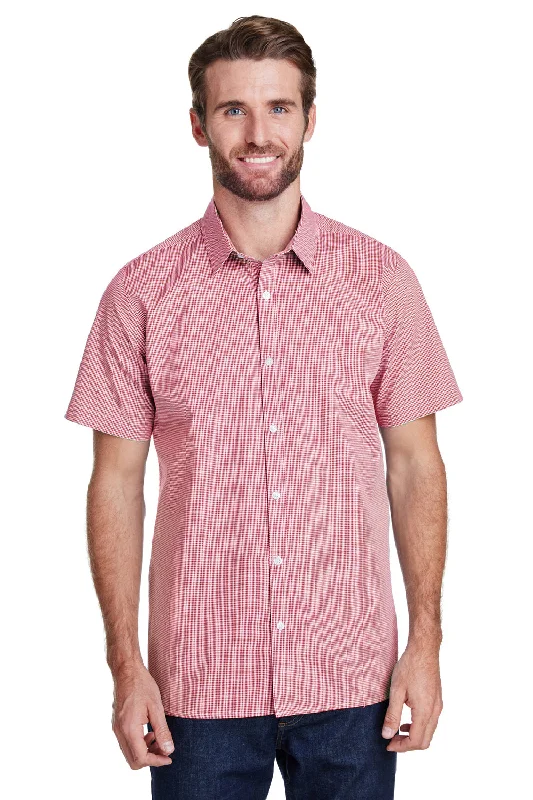 Elegant Temperament Artisan Collection Mens Microcheck Gingham Short Sleeve Button Down Shirt - Red/White