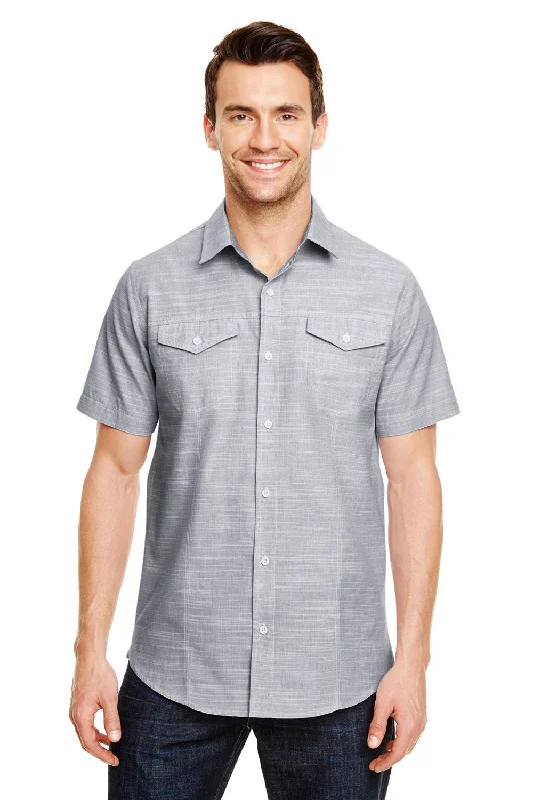 Fresh And Elegant Burnside Mens Textured Short Sleeve Button Down Shirt w/ Double Pockets - Black