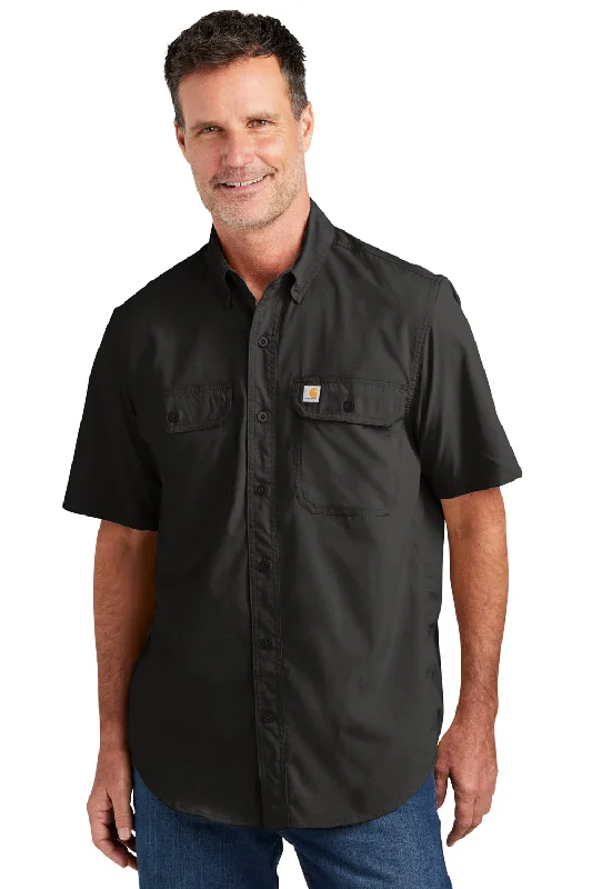 Design Trend Carhartt Mens Force Moisture Wicking Short Sleeve Button Down Shirt w/ Double Pockets - Black