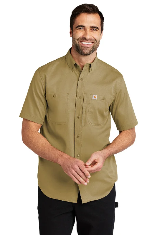 Chic Lounge Carhartt Mens Rugged Professional Series Wrinkle Resistant Short Sleeve Button Down Shirt w/ Pocket - Dark Khaki Brown