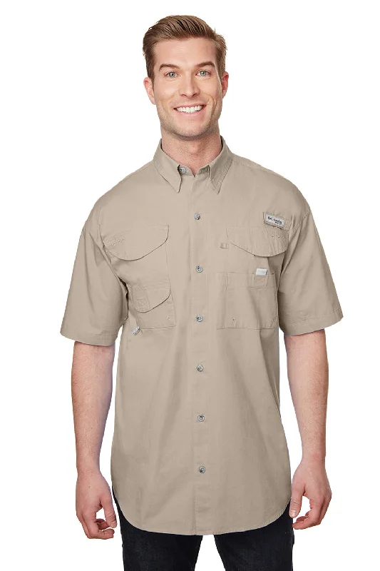 Sports Trend Columbia Mens Bonehead Short Sleeve Button Down Shirt w/ Double Pockets - Fossil