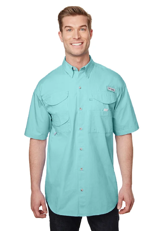Exquisite Tailoring Columbia Mens Bonehead Short Sleeve Button Down Shirt w/ Double Pockets - Gulf Stream Green