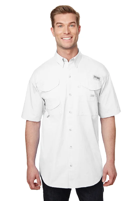 Effortless Style Columbia Mens Bonehead Short Sleeve Button Down Shirt w/ Double Pockets - White