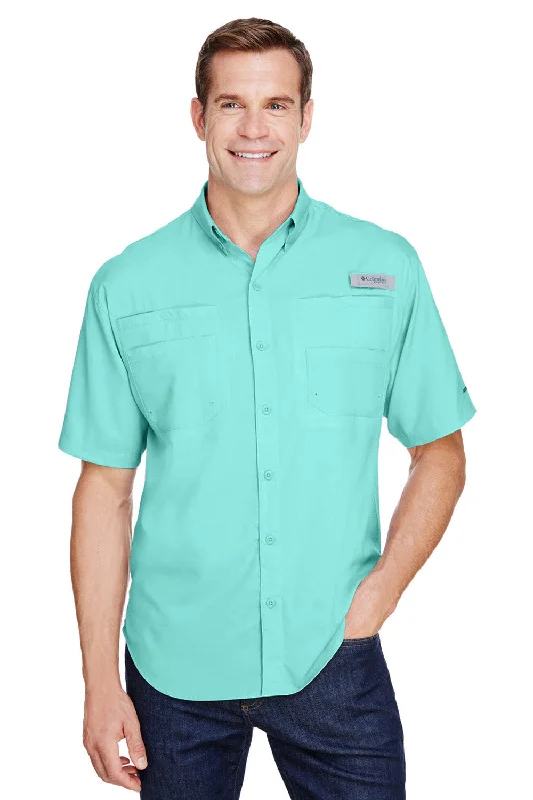 Soft Fashion Columbia Mens Tamiami II Moisture Wicking Short Sleeve Button Down Shirt w/ Double Pockets - Gulf Stream Green