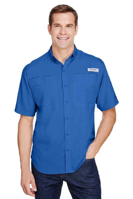 Casual Chic Columbia Mens Tamiami II Moisture Wicking Short Sleeve Button Down Shirt w/ Double Pockets - Vivid Blue
