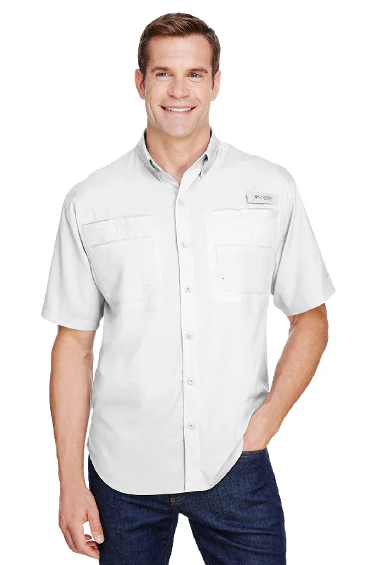Energy Plan Columbia Mens Tamiami II Moisture Wicking Short Sleeve Button Down Shirt w/ Double Pockets - White
