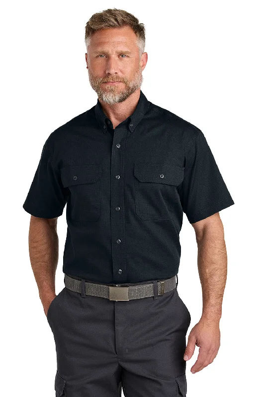 Fashion Wear CornerStone Mens Select Ripstop Stain Resistant Short Sleeve Button Down Shirt w/ Pockets - Navy Blue - New