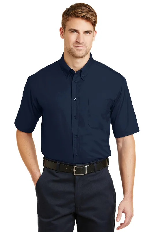 Exquisite Embroidery CornerStone Mens SuperPro Stain Resistant Short Sleeve Button Down Shirt w/ Pocket - Navy Blue - Closeout