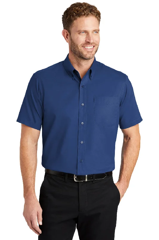 Minimal Classic CornerStone Mens SuperPro Stain Resistant Short Sleeve Button Down Shirt w/ Pocket - Royal Blue