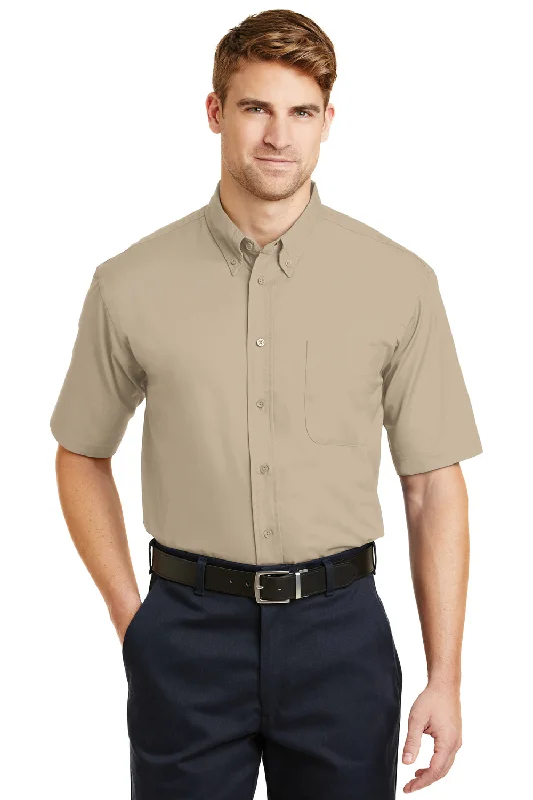Trendy And Casual CornerStone Mens SuperPro Stain Resistant Short Sleeve Button Down Shirt w/ Pocket - Stone Brown - Closeout
