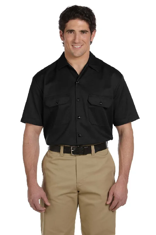 Classic Style Dickies Mens Moisture Wicking Short Sleeve Button Down Shirt w/ Double Pockets - Black