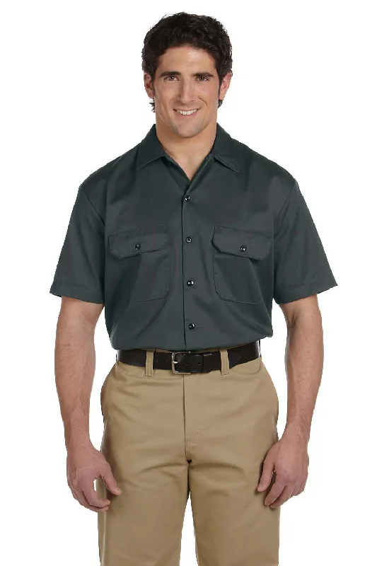 Romantic Temperament Dickies Mens Moisture Wicking Short Sleeve Button Down Shirt w/ Double Pockets - Charcoal Grey