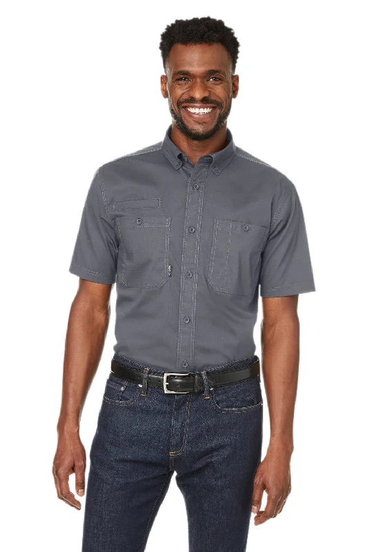 High-end Wear Dri Duck Mens Craftsman Ripstop Short Sleeve Button Down Shirt w/ Double Pockets - Gunmetal Grey