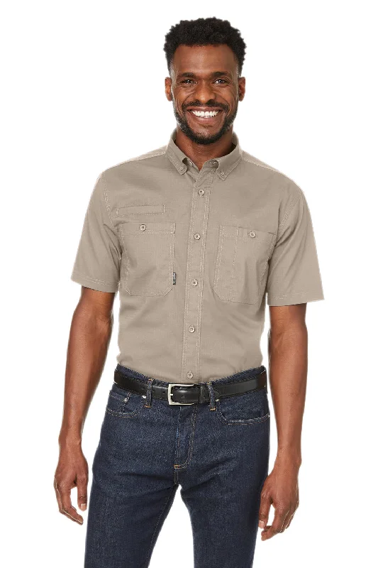 Fashion Pioneer Dri Duck Mens Craftsman Ripstop Short Sleeve Button Down Shirt w/ Double Pockets - Rope Brown