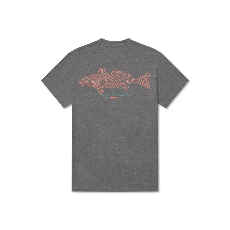 Elegant Outline FieldTec™ Heathered Performance Tee - Redfish