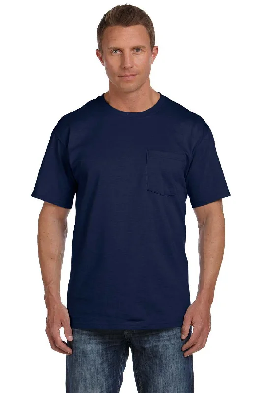 Simple Style Fruit Of The Loom Mens HD Jersey Short Sleeve Crewneck T-Shirt w/ Pocket - Navy Blue