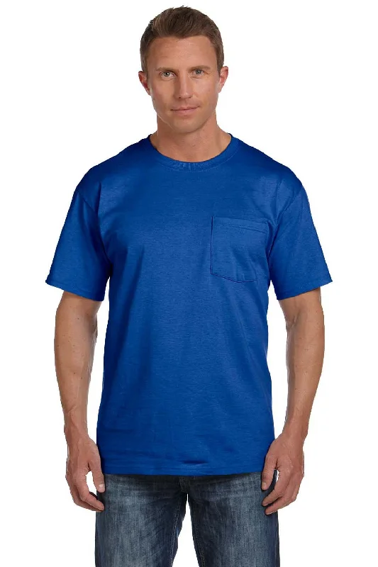 Unique Design Fruit Of The Loom Mens HD Jersey Short Sleeve Crewneck T-Shirt w/ Pocket - Royal Blue