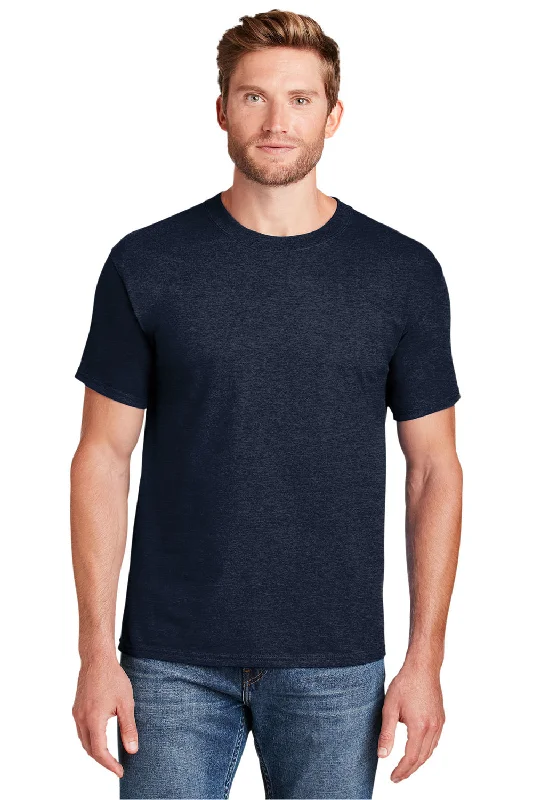 Cozy Fit Wear Hanes Mens Beefy-T Short Sleeve Crewneck T-Shirt - Heather Navy Blue