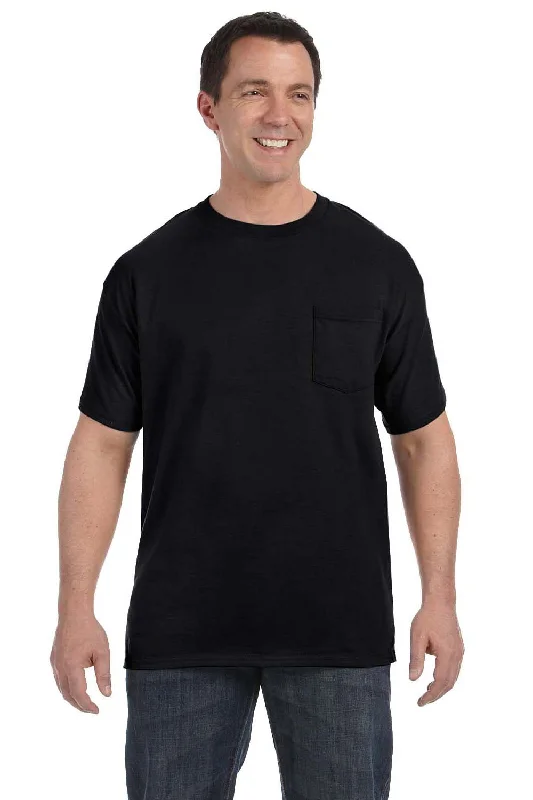 Stylish Wear Hanes Mens ComfortSoft Short Sleeve Crewneck T-Shirt w/ Pocket - Black