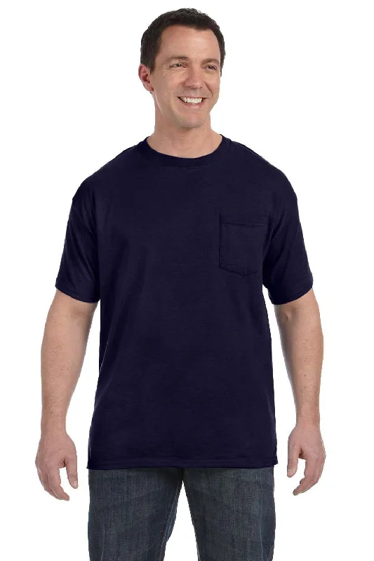 Wandering freely Hanes Mens ComfortSoft Short Sleeve Crewneck T-Shirt w/ Pocket - Navy Blue
