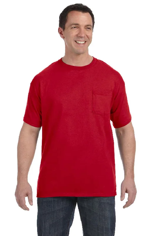 Elegant And Elegant Hanes Mens ComfortSoft Short Sleeve Crewneck T-Shirt w/ Pocket - Deep Red