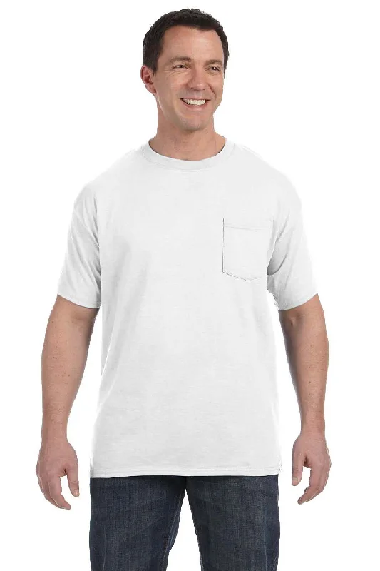 Simple Chic Hanes Mens ComfortSoft Short Sleeve Crewneck T-Shirt w/ Pocket - White