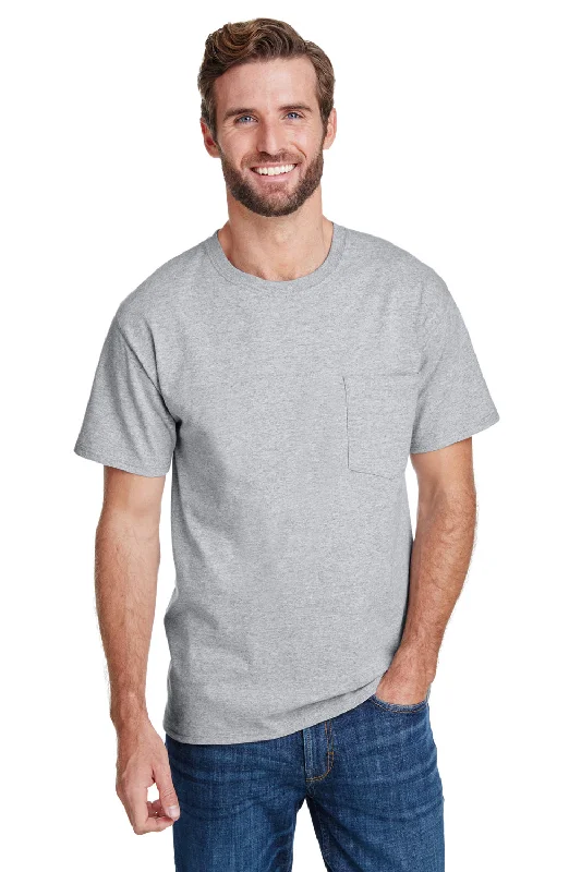 Casual Choice Hanes Mens Workwear UPF 50+ Short Sleeve Crewneck T-Shirt w/ Pocket - Light Steel Grey